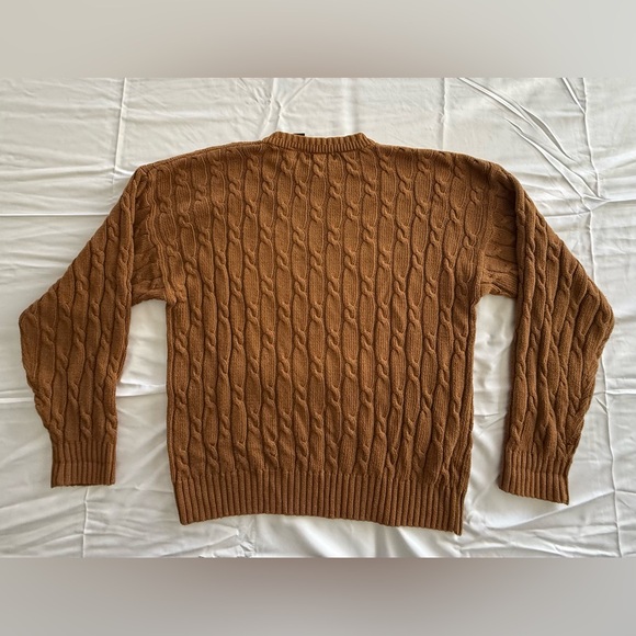 Vintage Eddie Bauer Men L Cable Knit Fisherman Cotton Crewneck Sweater Brown Tan - Picture 7 of 7
